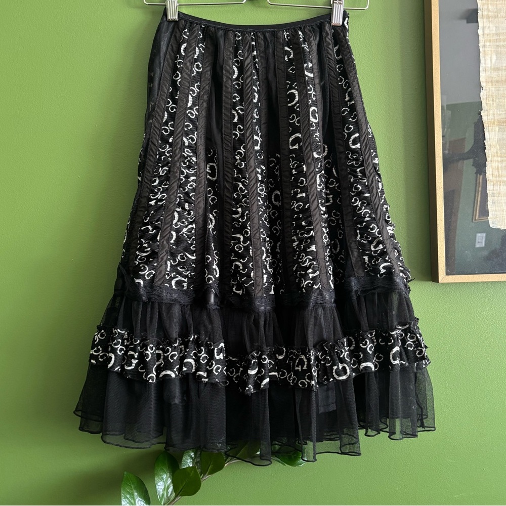 Vintage Black Ruffled Midi Skirt - Picture 3 of 10